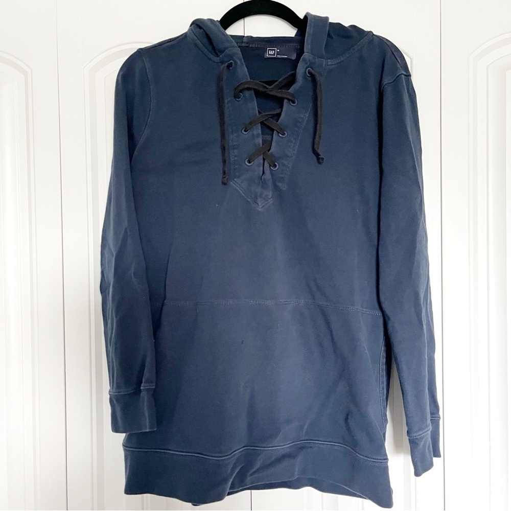 GAP True Indigo Lace-Up Hoodie Sweater